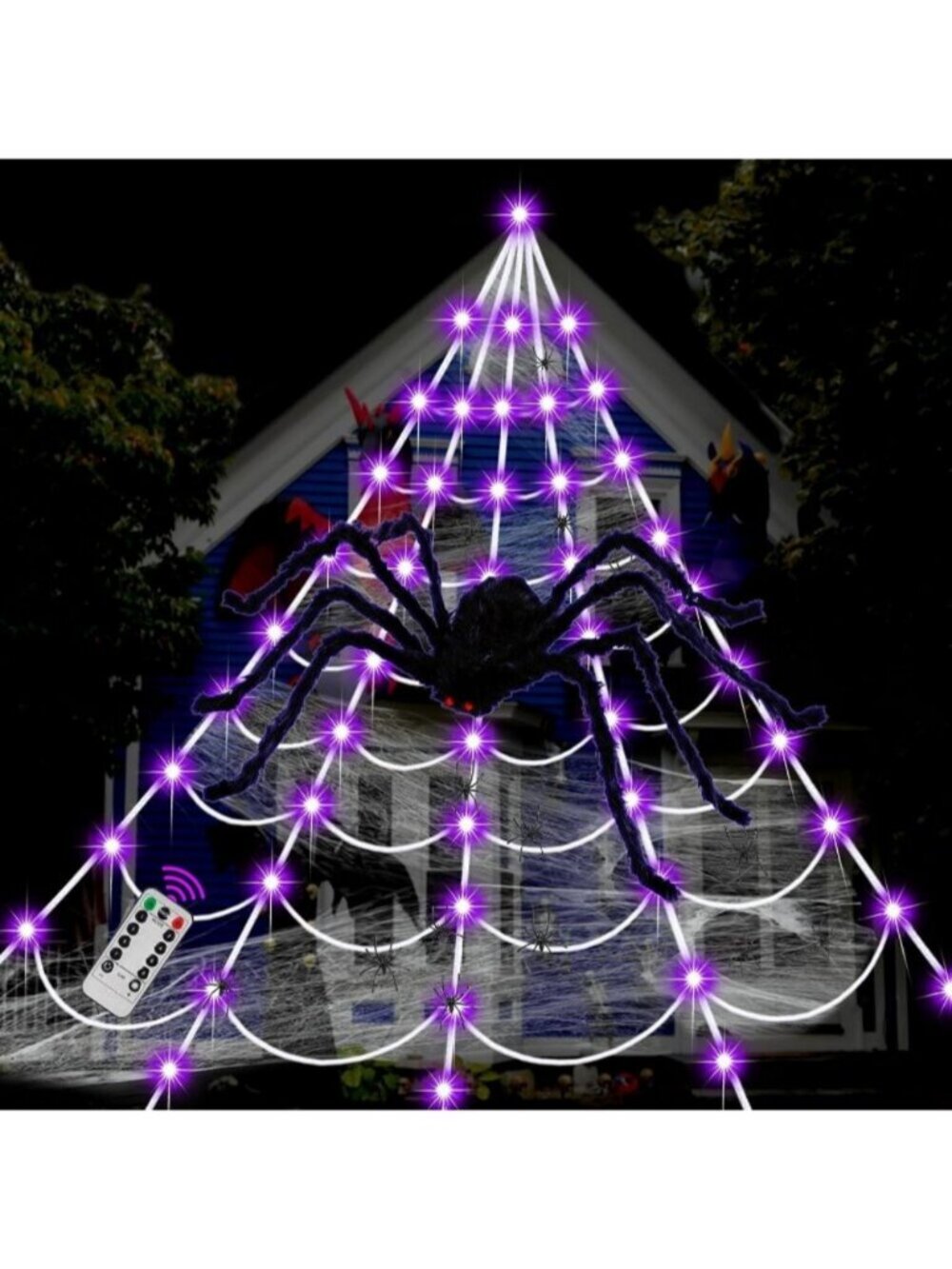 Halloween Decorations 16.4Ft Halloween Spider Web with 135 LED Purple Lights